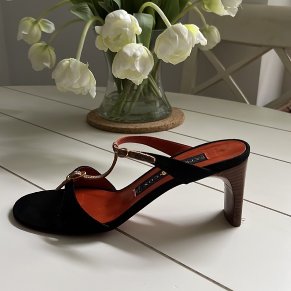 Vintage Patrick Cox Black Canvas/patterned snakeskin Strappy Sandals, 37EU/6.5US - Picture 5 of 9